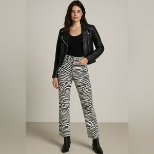 ZARA Zebra Print Straight Leg Jeans EUR32 US0 Animal Print High Rise 26” Inseam